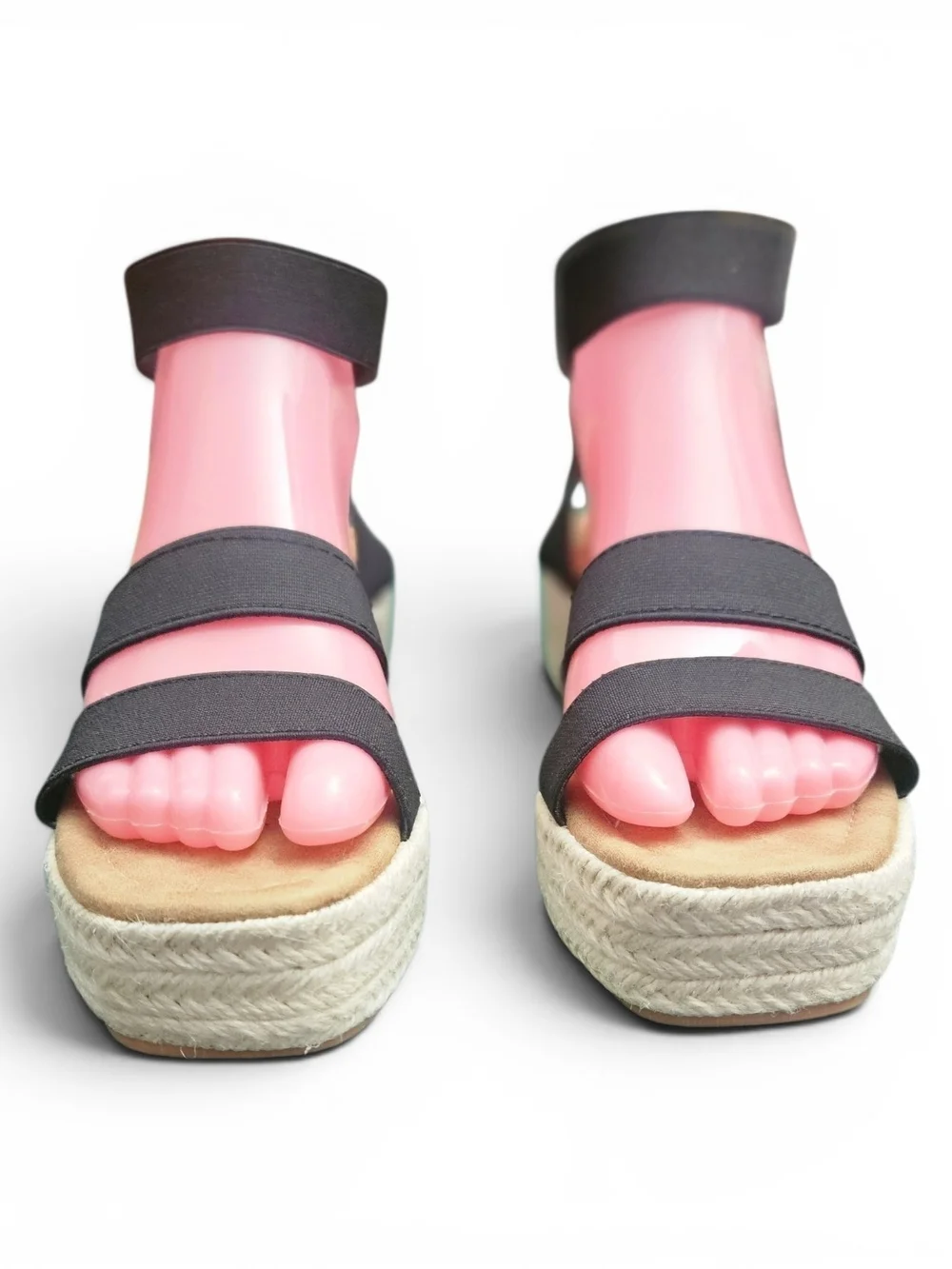 Black Elastic Strap Espadrille Wedge Sandals